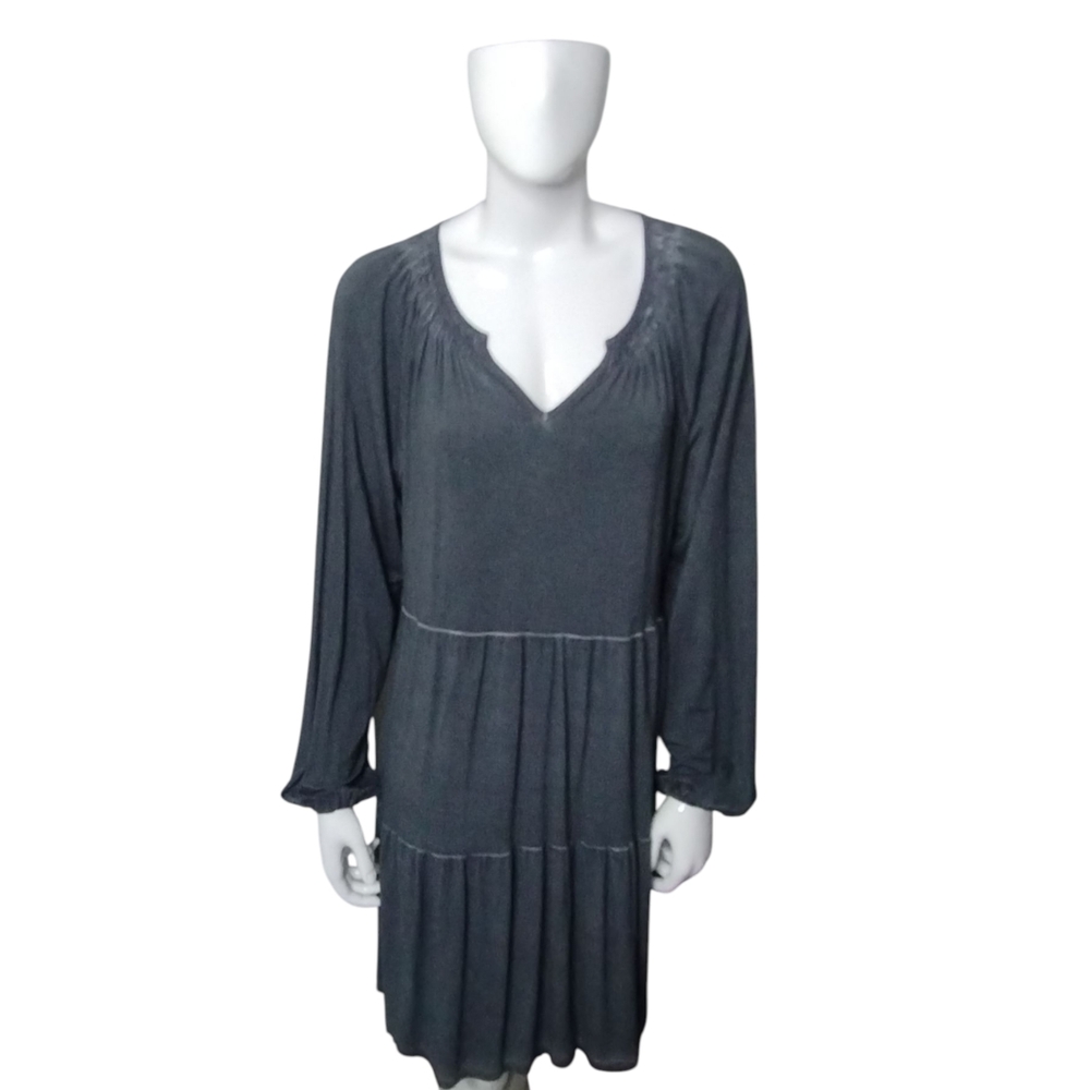 Wonderly Women's LARGE Viscose Minimalist Capsule Lagenlook Tiered Grunge Dress